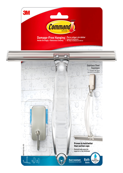 Command Twin Blade Squeegee with Bath Hook, White, 1 Squeegee