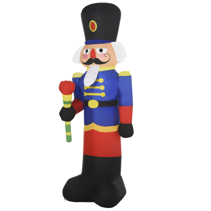 HOMCOM Christmas Outdoor Yard Colorful 8Ft Blow up Inflatable Nutcracker Soldier with Scepter Decoration with 3 LED for Indoor Outdoor House Party Display