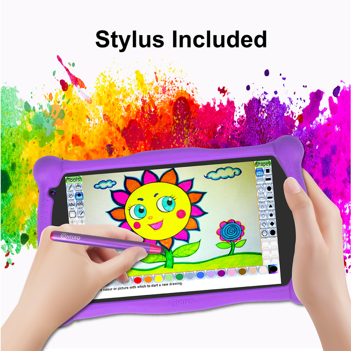 Kids Tablet with Teacher Approved Apps ($150 Value), Contixo 2021 Edition, 7-Inch IPS HD Display, Wifi, Android 10, 2GB RAM 16GB ROM, Protective Case with Kickstand and Stylus, V10-Purple