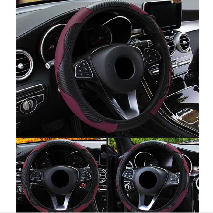 Car Steering Wheel Cover Breathable anti Slip PU Leather Steering Covers Suitable 37-38Cm Auto Decoration Carbon Fiber