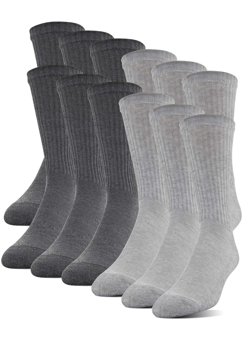 Gildan Adult Men's Half Cushion Terry Foot Bed Crew Casual Socks, OS One Size, 12-Pack