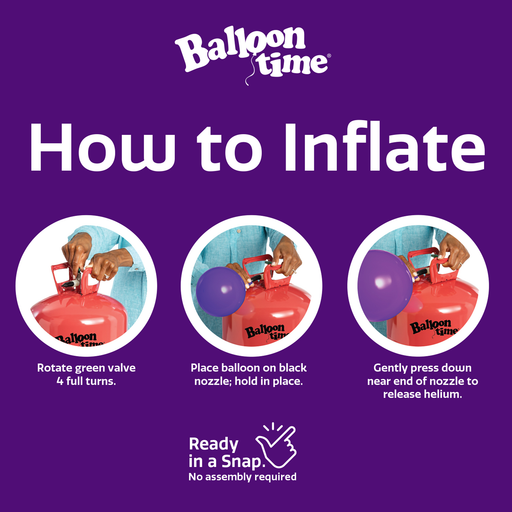 Balloon Time 9.5in Standard Helium Tank Kit (Includes 30 Assorted Latex Balloons and White Ribbon)