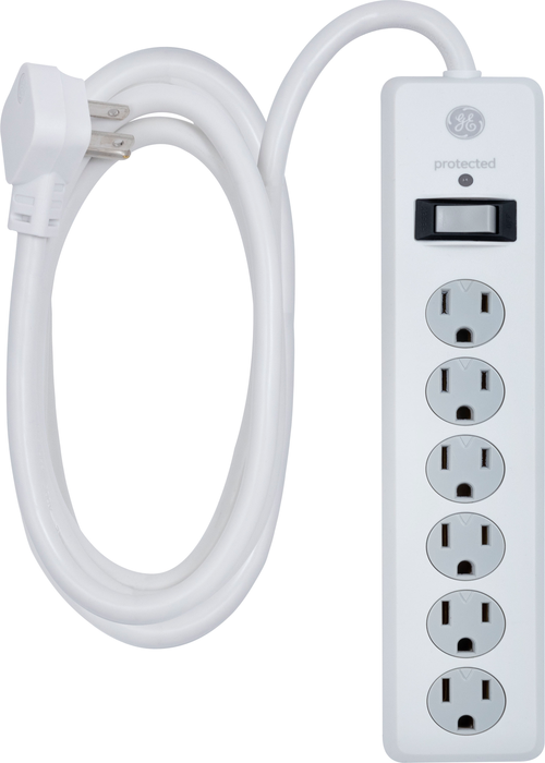 GENERAL ELECTRIC 6-Outlet Surge Protector, 10 ft Extension Cord, White - 14092
