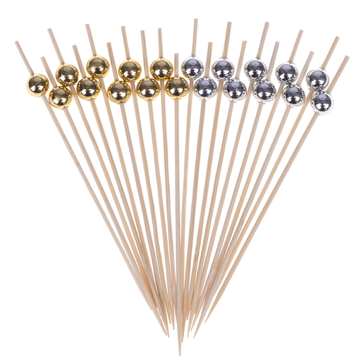 100Pcs 12Cm Fruit Snack Fork Bamboo Sticks Pearl Party Wedding Festival Supplies Wooden Toothpick Cocktail Food Skewer Picks