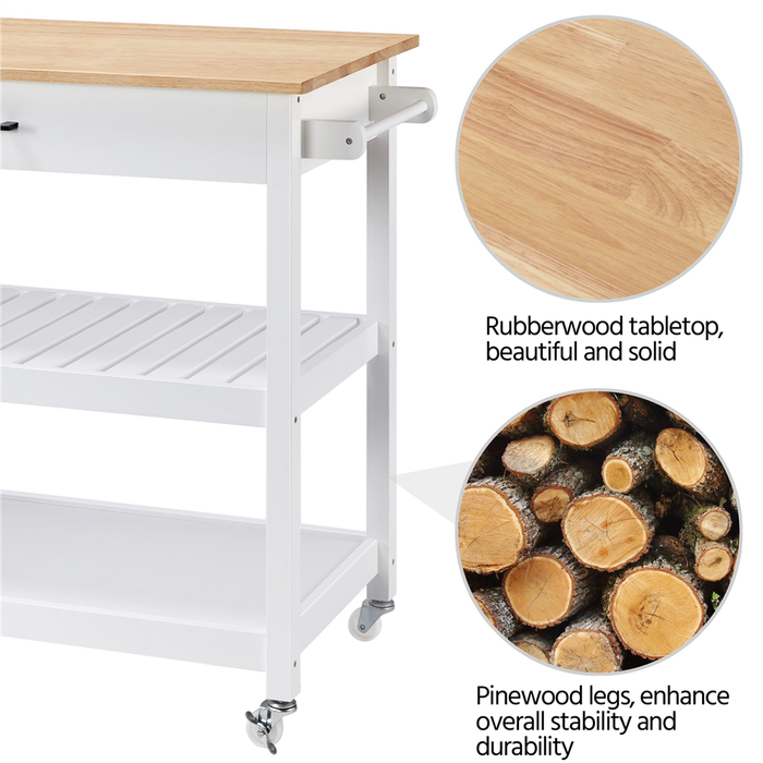 40" W Kitchen Island Cart with storage and drawer Wood Countertop White