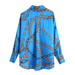 Hot Sale Women Chain Printing Blue Shirt Female Long Sleeve Blouse Casual Lady Loose Tops Blusas S9567