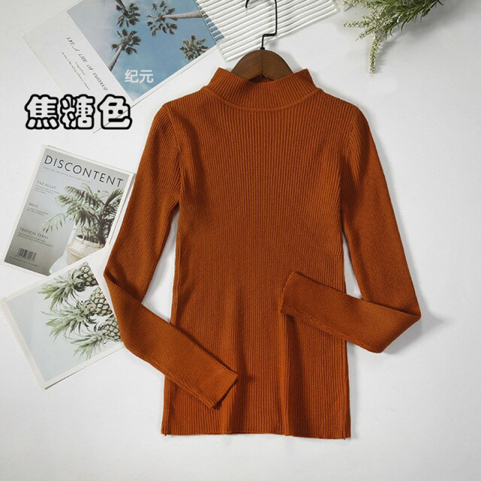 2021 Fall Half Turtleneck Sweater Ladies Pullover Long Sleeve Pure Color Slim Knit Base Woman Sweaters  Fashion Sweater Blouse