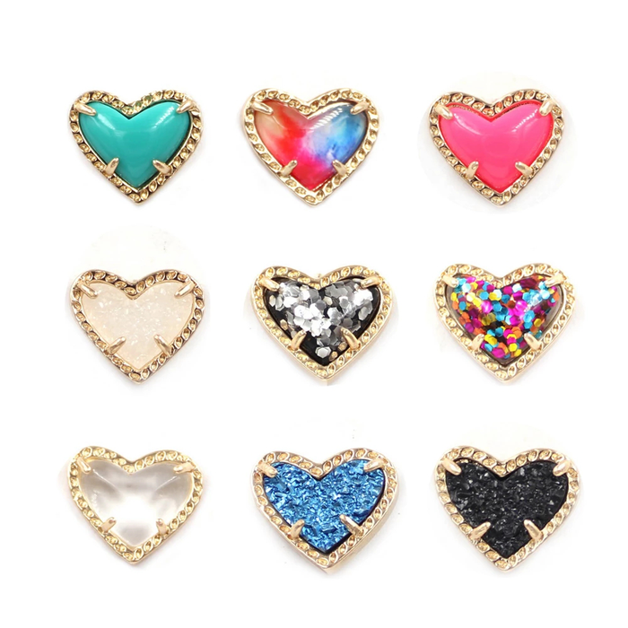 New Valentines Gift Faux Glitter Abalone Stone Small Heart Shaped 3D Resin Shell Mini Love Druzy Necklaces for Women Pendants