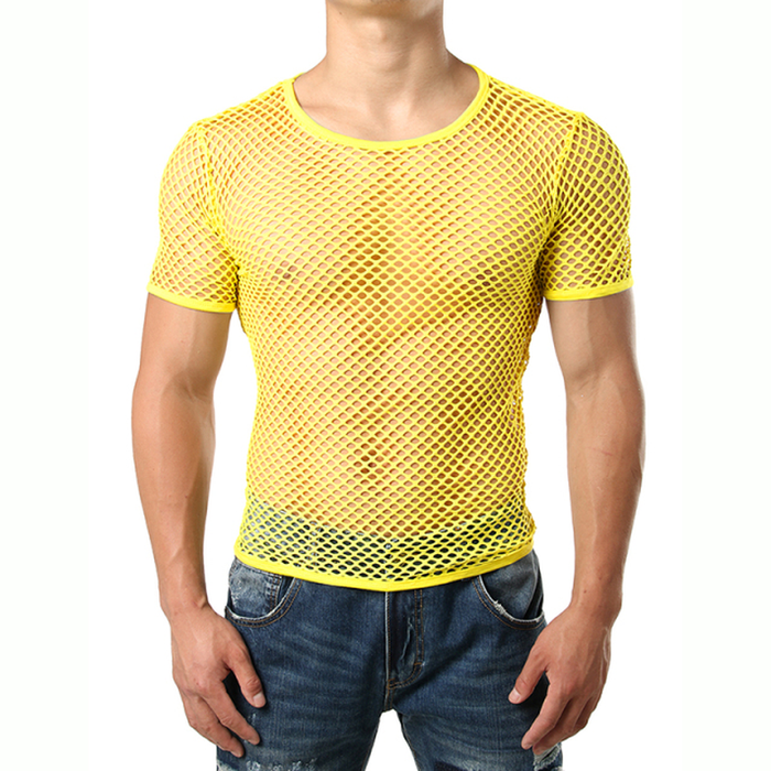 Mens Transparent Sexy Mesh T Shirt 2021 New See through Fishnet Long Sleeve Muscle Undershirts Nightclub Party Perform Top Tees