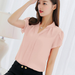 Summer Blouse Women Chiffon Shirt Office Work Slim Tops Short Sleeve Shirts Korean Bow Neck Ruffle Yellow Red Blouses Blusas