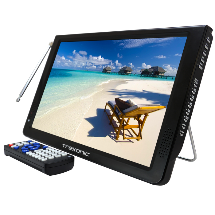 Trexonic Portable Ultra Lightweight Widescreen 12" LED TV With HDMI, SD, MMC, USB, VGA, Headphone Jack, AV Inputs and Output And Built-in Digital Tuner and Detachable Antenna