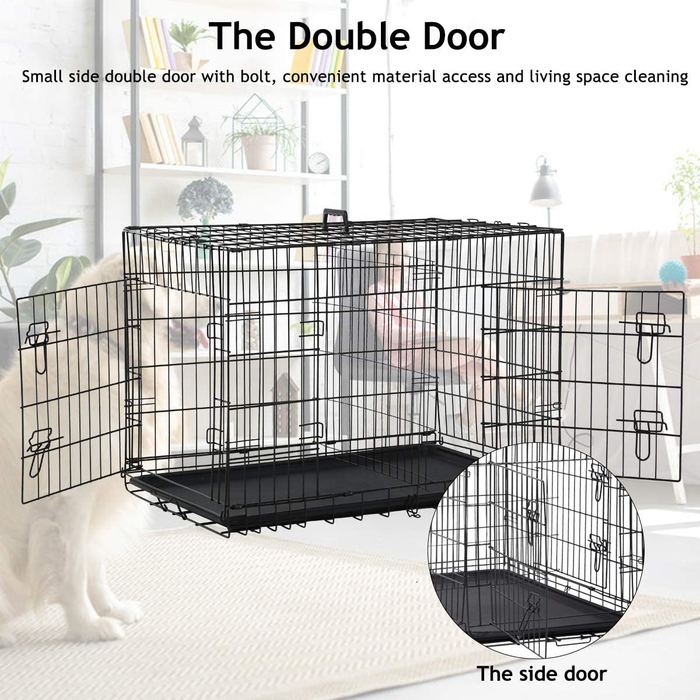 48 inch Dog Cage Large XXL Dog Crates for Large Dogs Folding Dog Kennels and Metal Wire Crates Pet Animal Segregation Cage Crate with Double-Door,Tray,Handle and Divider for Dog Training Indoor
