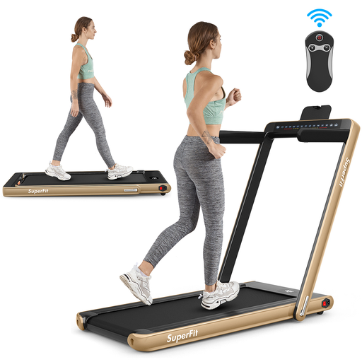 Superfit 2.25HP 2 in 1 Dual Display Folding Treadmill Jogging Machine W/APP Control Yellow
