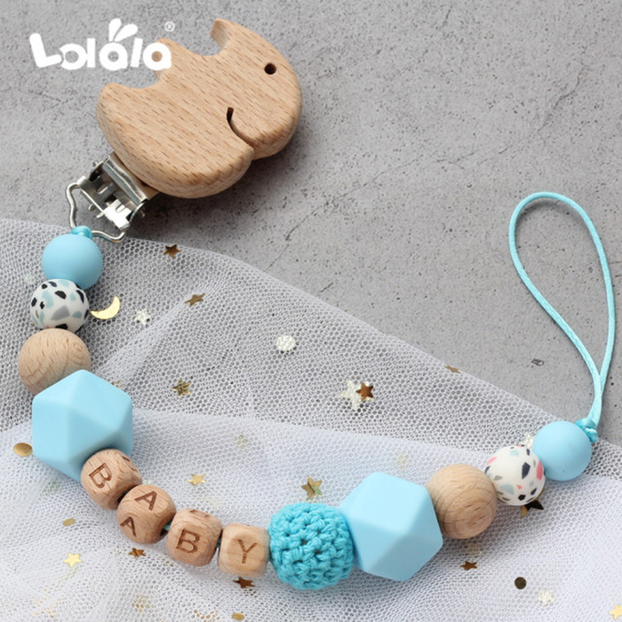Wood Pacifier Clips Safe Teething Chain Baby Teether Eco-Friendly Dummy Clips Holder Personalized Name
