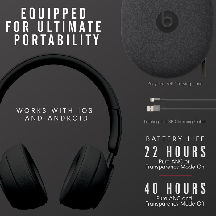 Beats Solo Pro Wireless Noise Cancelling On-Ear Headphones with Apple H1 Headphone Chip - Black