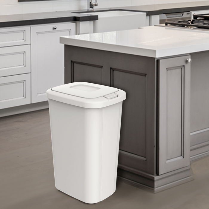 Hefty 13.3 Gal. Touch Lid Trash Can in White with Decorative Texture