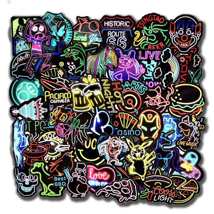 10/50Pcs Cool Neon Stickers for Laptop Luggage Phone Cases Water Bottles Car Kids Gift Funny Cartoon Vinyl Sticker Styles Decals