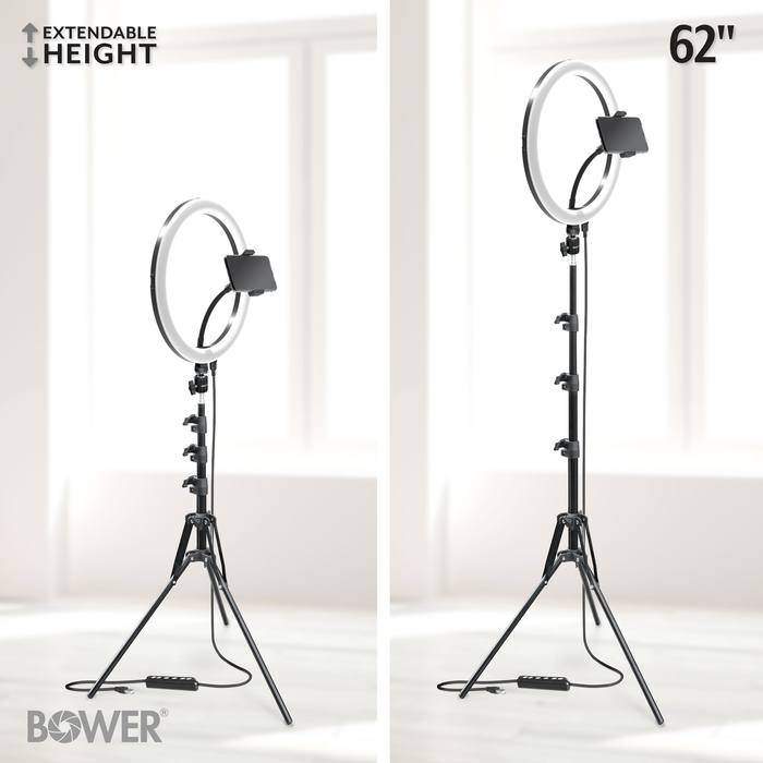 Bower 12" RGB Ring Light Studio Kit with Special Effects, Includes Phone Mount and 360 Degree Ball Head Adapter