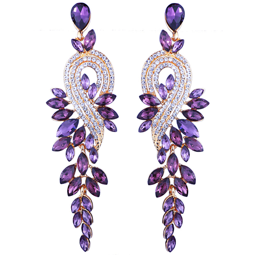 Bridal Jewellery Luxury Crystal Leaf Large Earrings Long Drop Earrings for Women Wedding Party Jewelry Accessory