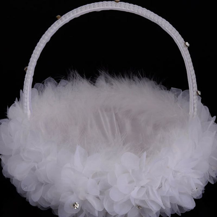Flower Girl Baskets the Fabric Lace Decoration Cute Handle Flower Girl Basket White Flower Basket for Wedding Decoration