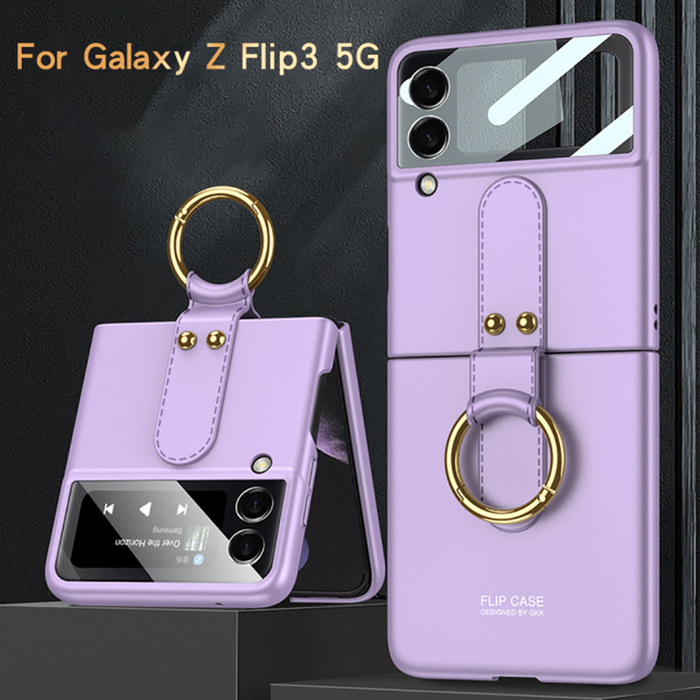 For Samsung Galaxy Z Flip 3 Case with Finger Ring Holder Ultra Thin Protective Back Cover Camera Lens Full Protection for Flip3
