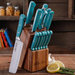 The Pioneer Woman Cowboy Rustic 14-Piece Forged Cutlery Knife Block Set, Turquoise