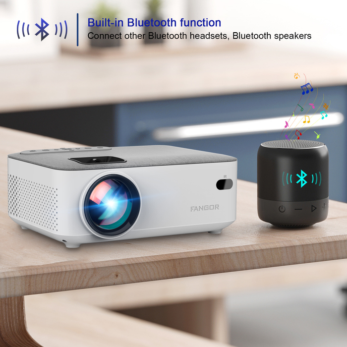 FANGOR Wifi Bluetooth Projector, Native 720P Projector with 200" Projection Size, Ideal for Home Theater