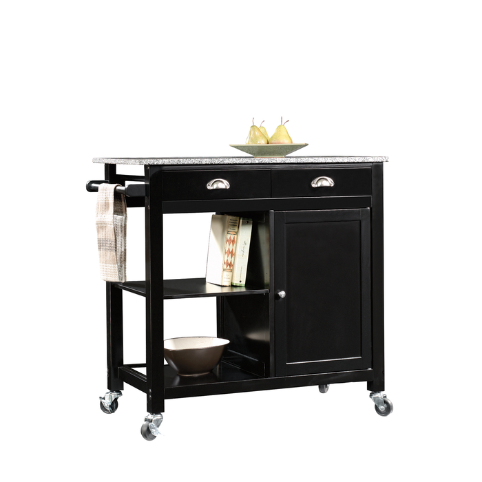 Better Homes & Gardens 35" Tall Rolling Kitchen Cart with Granite Top, Black