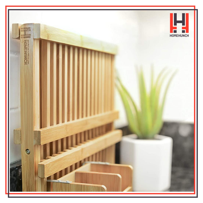 HomeHunch Bamboo Dish Drying Rack Foldable and Collapsible Plate Dryer
