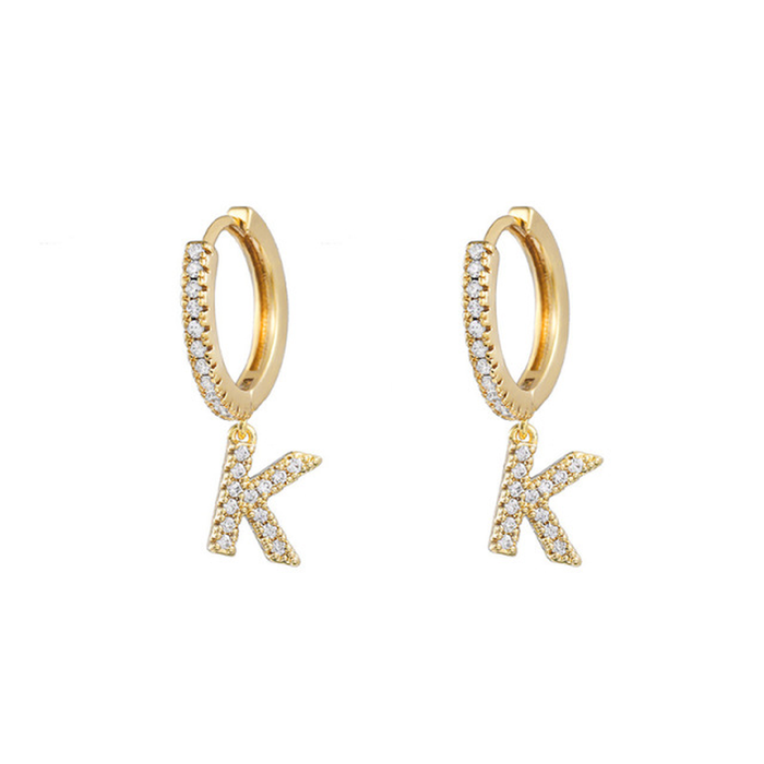 2021 Fashion Copper Micro Pave Cubic Zirconia Initial A-Z Letter Hoop Earrings Dainty Alphabet Earrings for Women Simple Jewelry