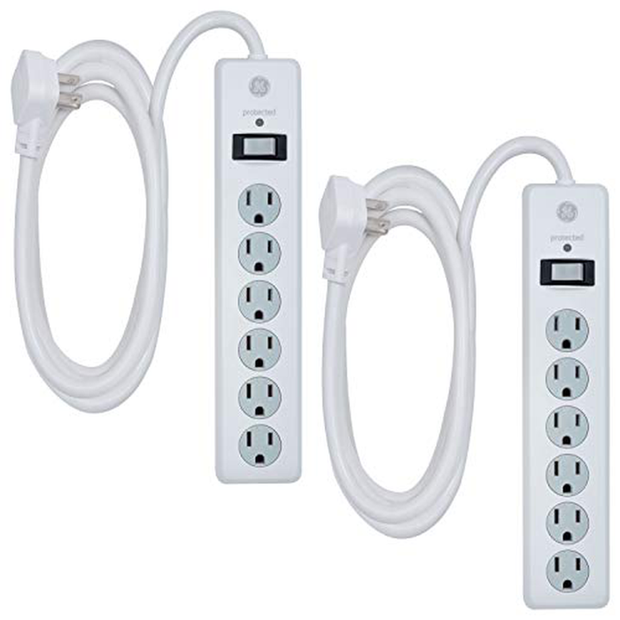 GENERAL ELECTRIC 6-Outlet Surge Protector, 10 ft Extension Cord, White - 14092