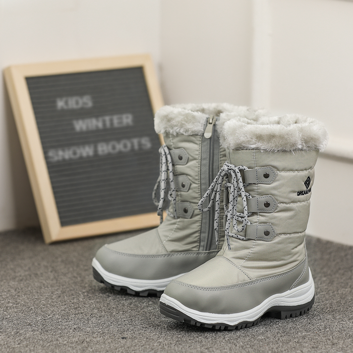 Dream Pairs Kids Boys & Girls Winter Mid Calf Knee High Waterproof Winter Outdoor Snow Boots Nordic Grey Size 2