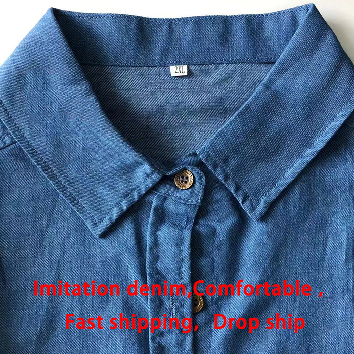 Fashion Women Long Sleeve Imitation Denim Blouse Autumn Shirt Female Button Lapel Top Office Jean Tunic Blusas Femininas