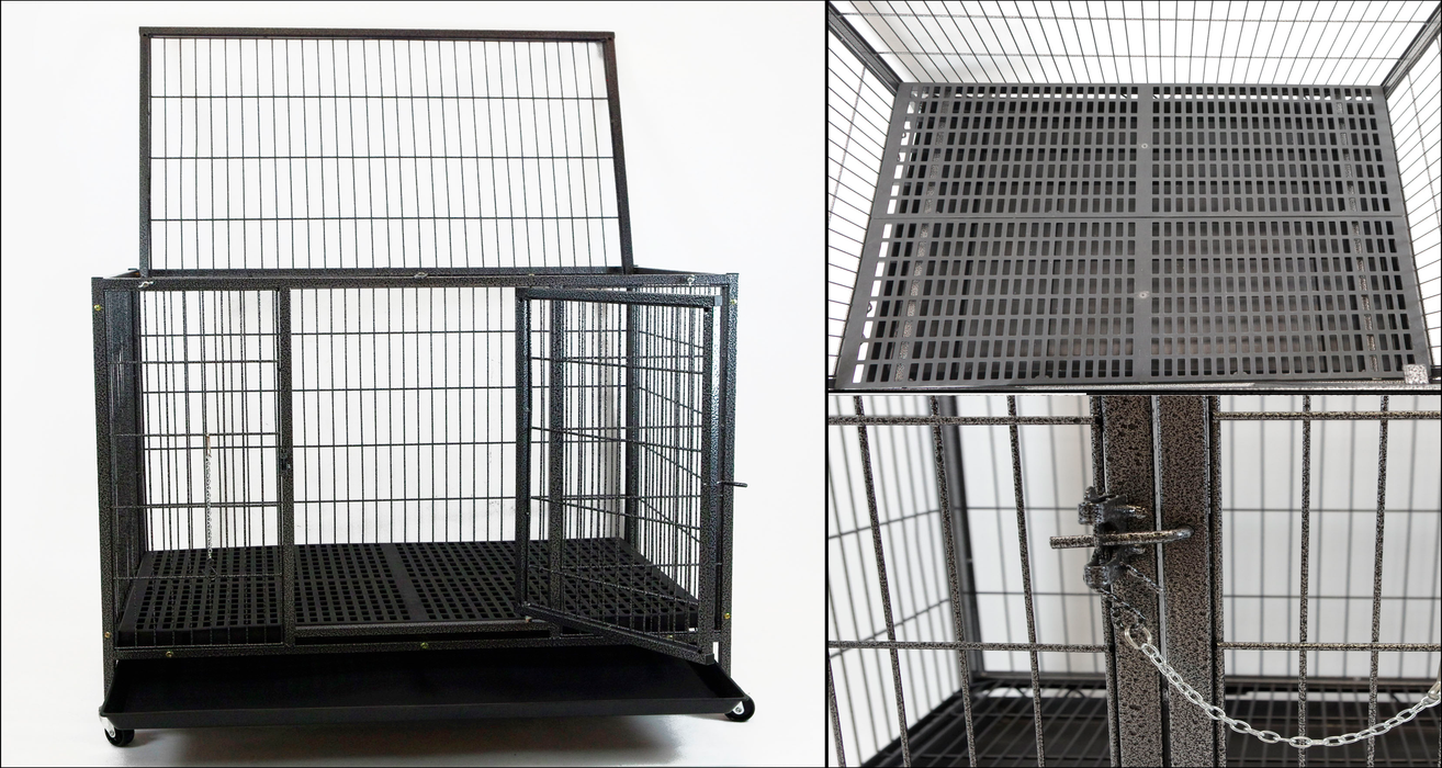 Homey Pet 37- Stackable Strong Heavy Duty Metal Dog Cage Crate Kennel w/ Wheels Tray Plastic Grid 37"x25"x31"