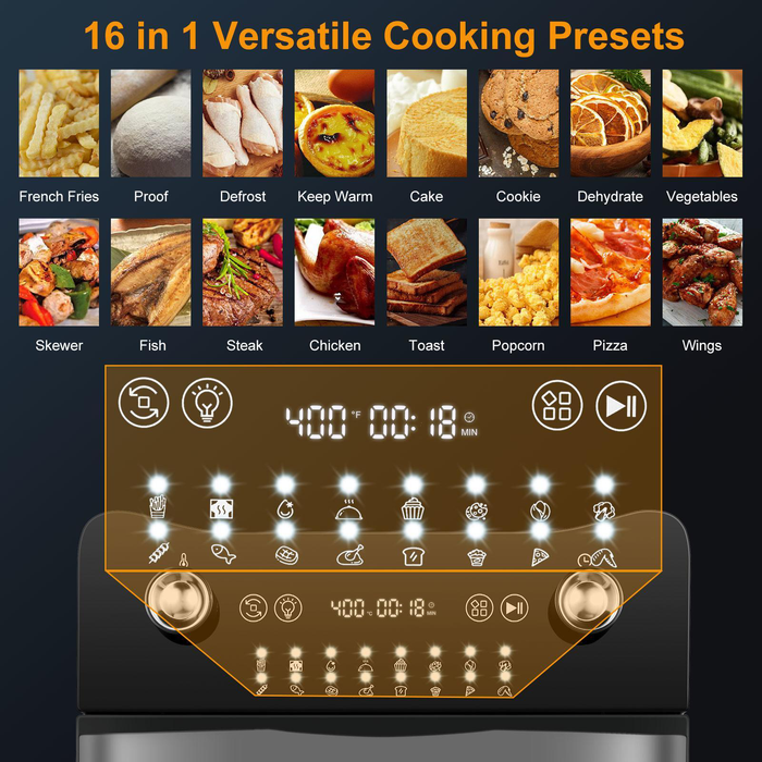 Fynllur 16-in-1 Electric Air Fryer,14.7 QT Air Fryer with Rotisserie&Dehydrator, 1800W Toaster Ovens Countertop Air Fryers Combo, with LCD Digital Touch Screen, 9 Accessories&Recipes