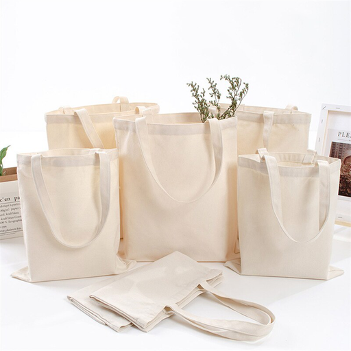 3 Size Beige Canvas Shopping Bags Reusable Long Handles Shoulder Bag Large Fabric Cotton Tote Bag for Women Shopping Bags