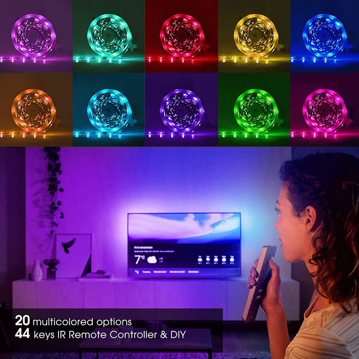 SKONYON LED Light Strip 32.8 Ft 10 M RGB LED Light Strip Color Changing 3528 600 Leds with 44 Keys IR Remote for Home Bedroom Kitchen DIY Decoration