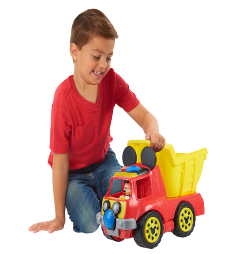 Just Play Disney Junior Mickey Mouse Funhouse Wacky Wheeler Dump Truck, Interactive Toy Construction Vehicle with Lights and Sounds, Preschool Ages 3 Up