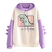 Cute Hoodies Patchwork Winter Harajuku Kawaii Sweatshirt Women Oversize Hooded Pullover Dinosaur Cos Tops Tracksuit Sudadera New
