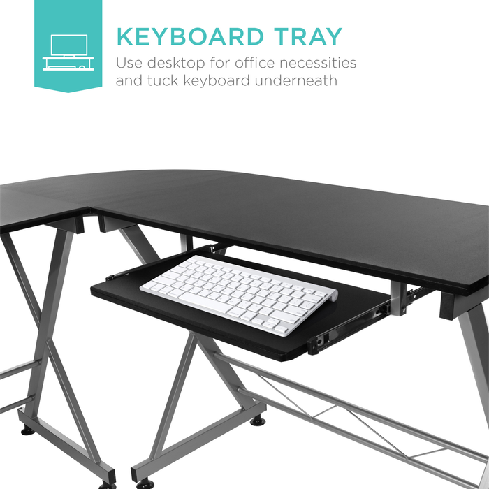 Best Choice Products Modular L-Shape Desk Workstation for Home, Office w/ Wooden Tabletop Keyboard Tray - Black