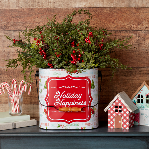 The Pioneer Woman Artificial Bucket Planter, Holiday Happiness