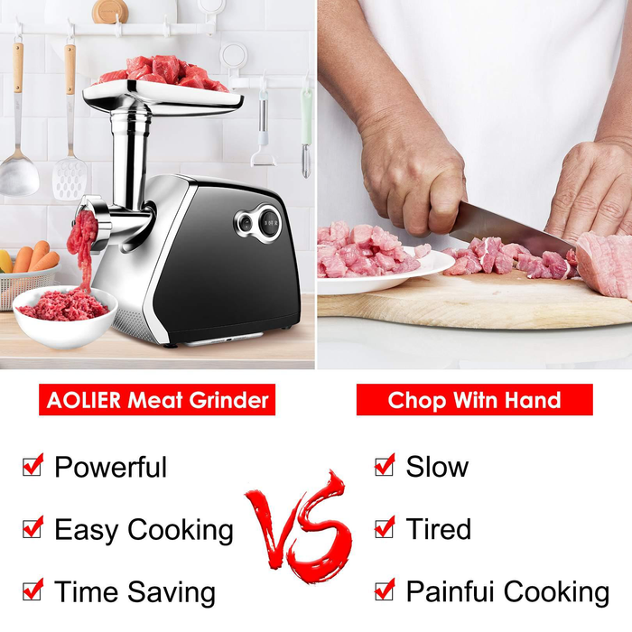 Aolier 3-in-1 Electric Meat Grinder 2000W, Sausage Stuffer Meat Mixer with 3 Stainless Grinding Plates and Sausage Stuffing Tubes [All Kinds of Meat] Home Use &Commercial Food Mincer