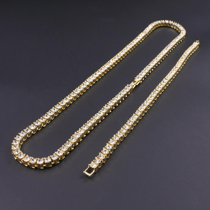 Iced Out Bling Crystal Cz 1 One Row Tennis Chain Hiphop Men&#39;S Necklace Women&#39;S Bracelets Gold Silver Color Rap Jewelry Usa Style
