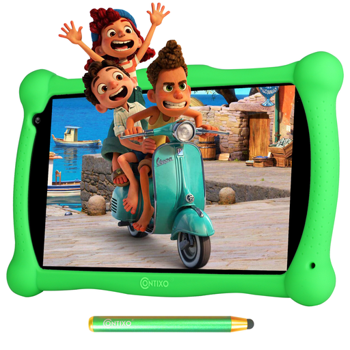 Kids Tablet with Teacher Approved Apps ($150 Value), Contixo 2021 Edition, 7-Inch IPS HD Display, Wifi, Android 10, 2GB RAM 16GB ROM, Protective Case with Kickstand and Stylus, V10-Green