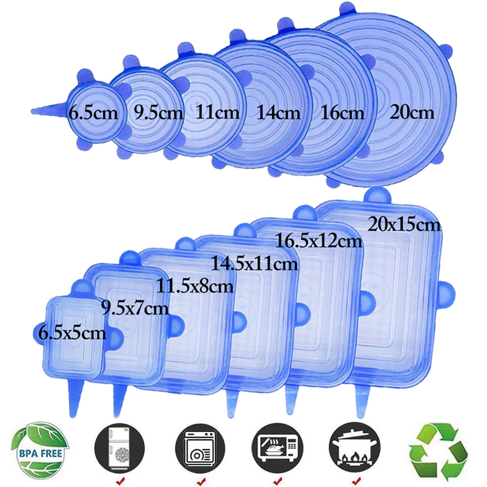 12Pcs Reusable Silicone Food Cover Elastic Stretch Adjustable Bowl Lids Universal Kitchen Wrap Seal Fresh Keeping Silicone Caps