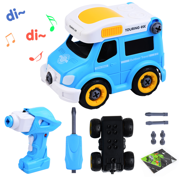 Toys Trucks for Boys | Take Apart Car Toys with Electric Drill | DIY Assembly Construction Trucks Remote Control Car with Siren & Engine Sound for 2-6 Years Old Toddlers Kids - Blue