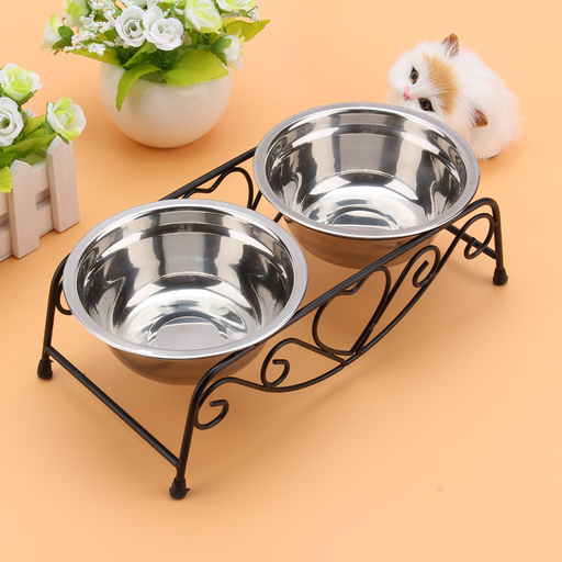 YLSHRF Stainless Steel Cat Dog Double Puppy Pet Water Food Feeder Dish Bowls Stand