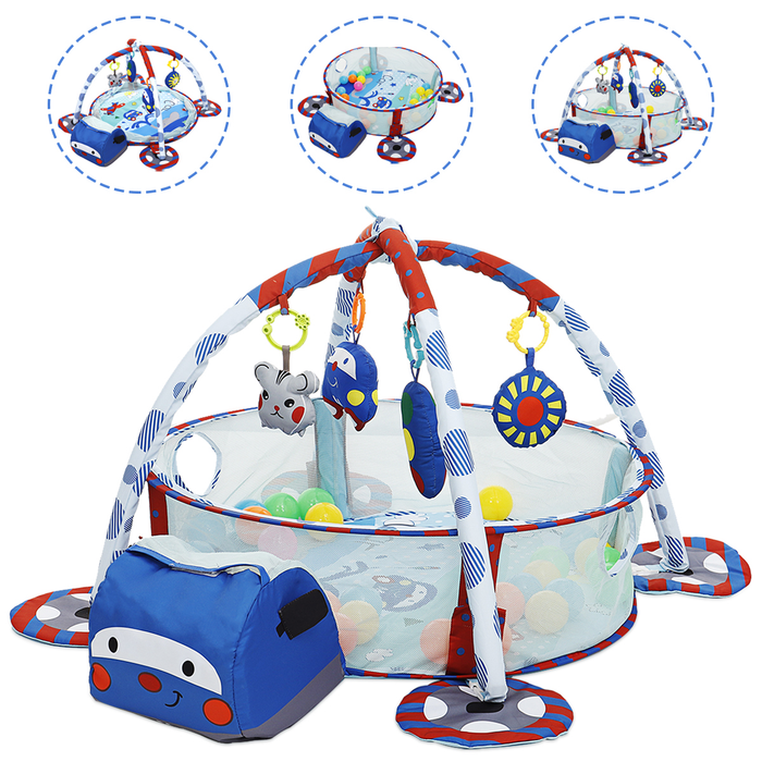 3 in 1 Baby Activity Play Mat with 30 Balls & 4 Hanging Toys Gym Game Crawling Baby Playing Mat Toys Ball Pi