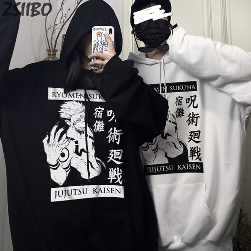 Harajuku Hoodies Unisex Jujutsu Kaisen Anime Ryomen Sukuna Letter Printed Men&#39;S Hoodie Male Streetwear Fashion Casual Sweatshirt