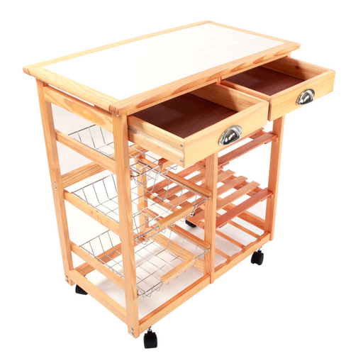 FCH Kitchen Island Dining Cart Cabinet Basket Storage Shelves